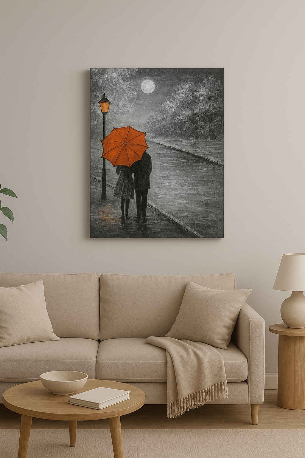Moonlit Stroll – Hand-Painted Romantic Canvas Art