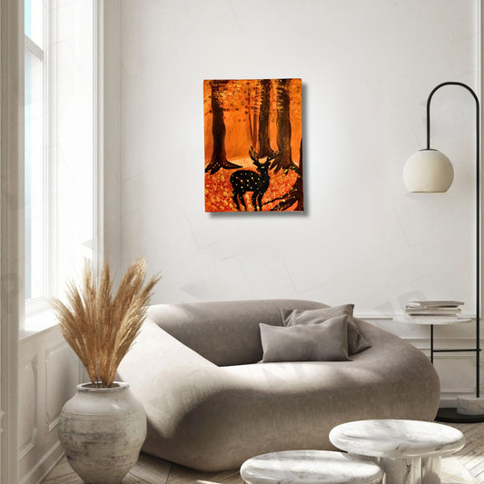 Golden Grove: Deer Path — Vibrant Hand Painted Acrylic Canvas Art