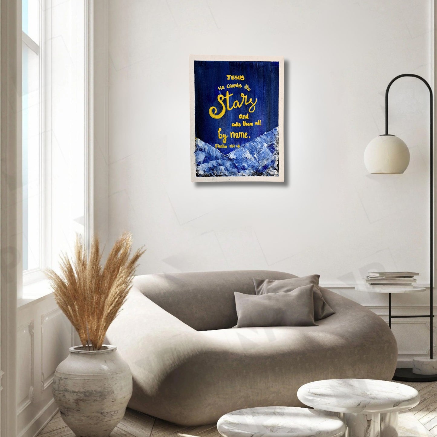 Psalm 147:4 Starry Night Canvas— Vibrant Hand Painted Acrylic Canvas Art