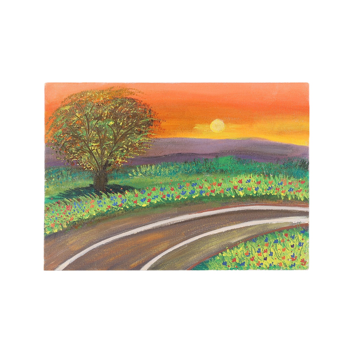 Evening Glow Landscape | Hand Painted Acrylic Canvas Art