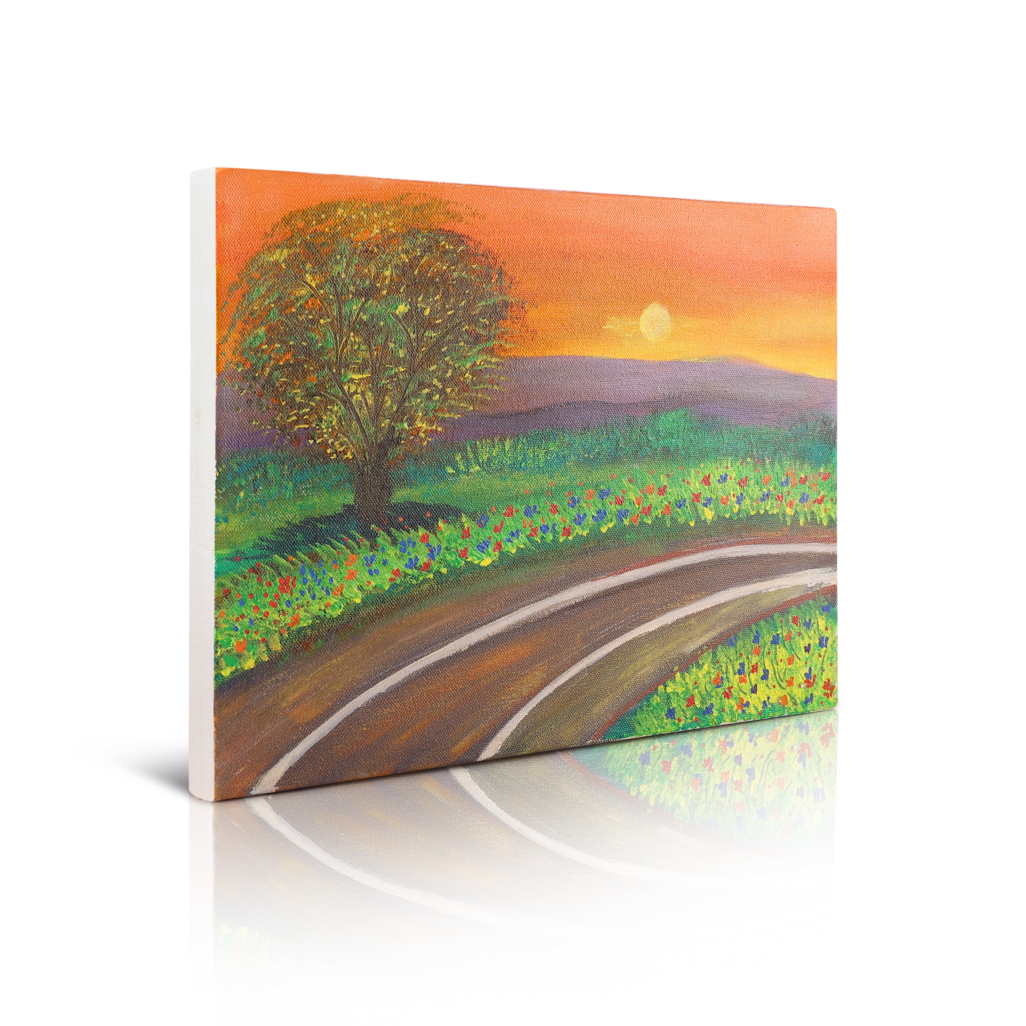 Evening Glow Landscape | Hand Painted Acrylic Canvas Art – Heartly