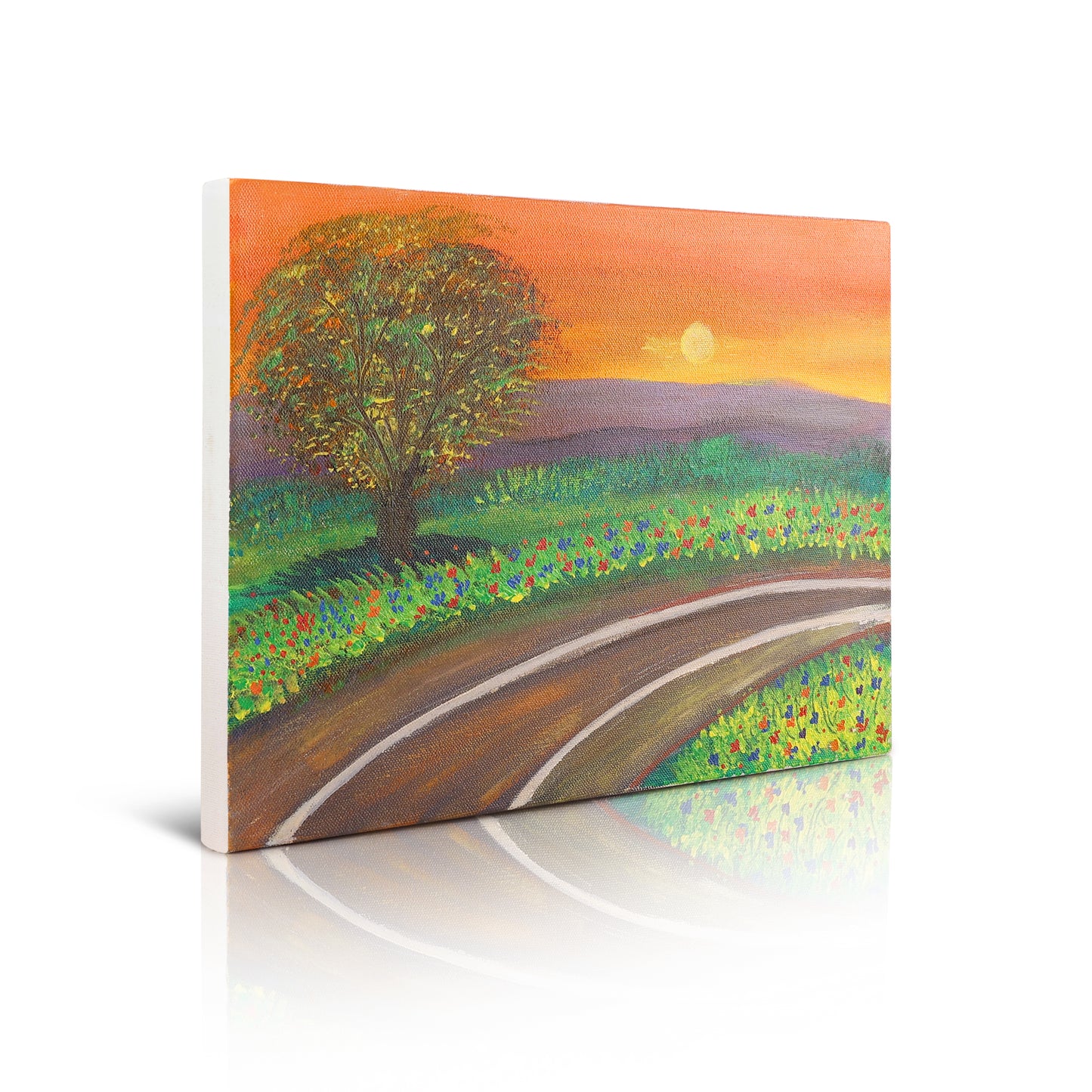 Evening Glow Landscape | Hand Painted Acrylic Canvas Art