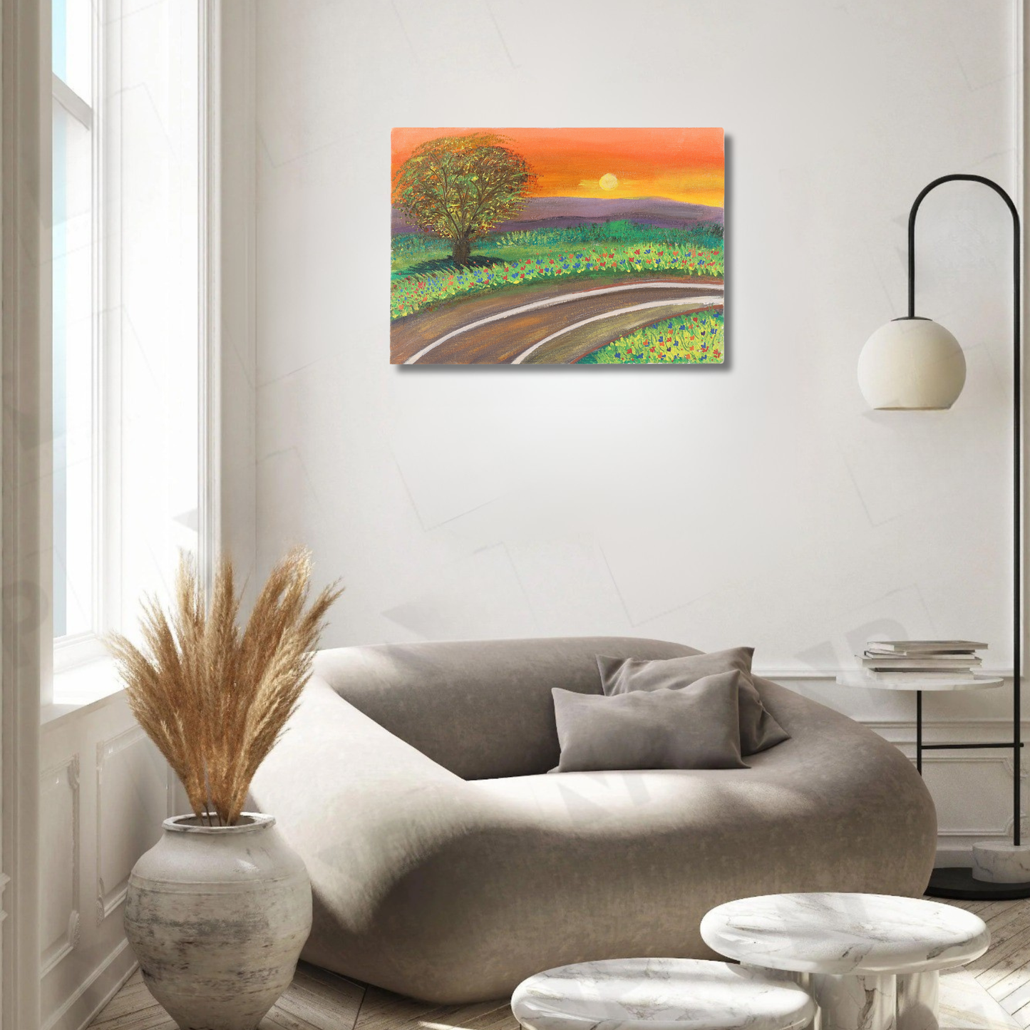 Evening Glow Landscape | Hand Painted Acrylic Canvas Art