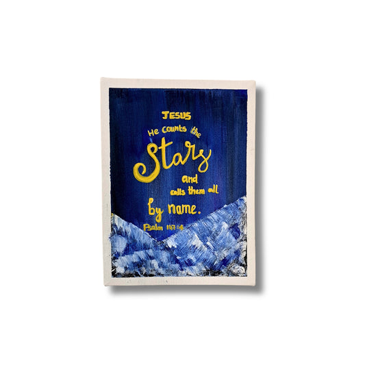 Psalm 147:4 Starry Night Canvas— Vibrant Hand Painted Acrylic Canvas Art