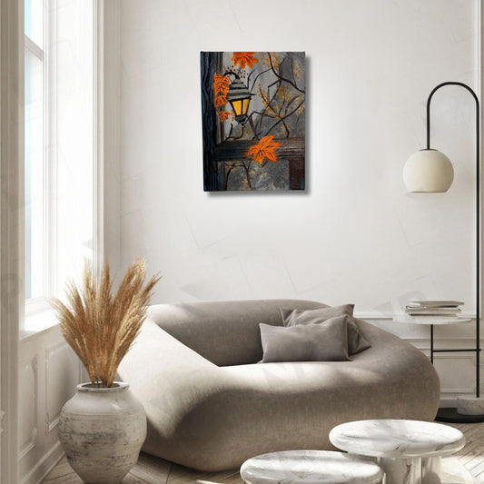 Twilight Lantern Among Leaves — Vibrant Hand Painted Acrylic Canvas Art