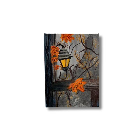 Twilight Lantern Among Leaves — Vibrant Hand Painted Acrylic Canvas Art