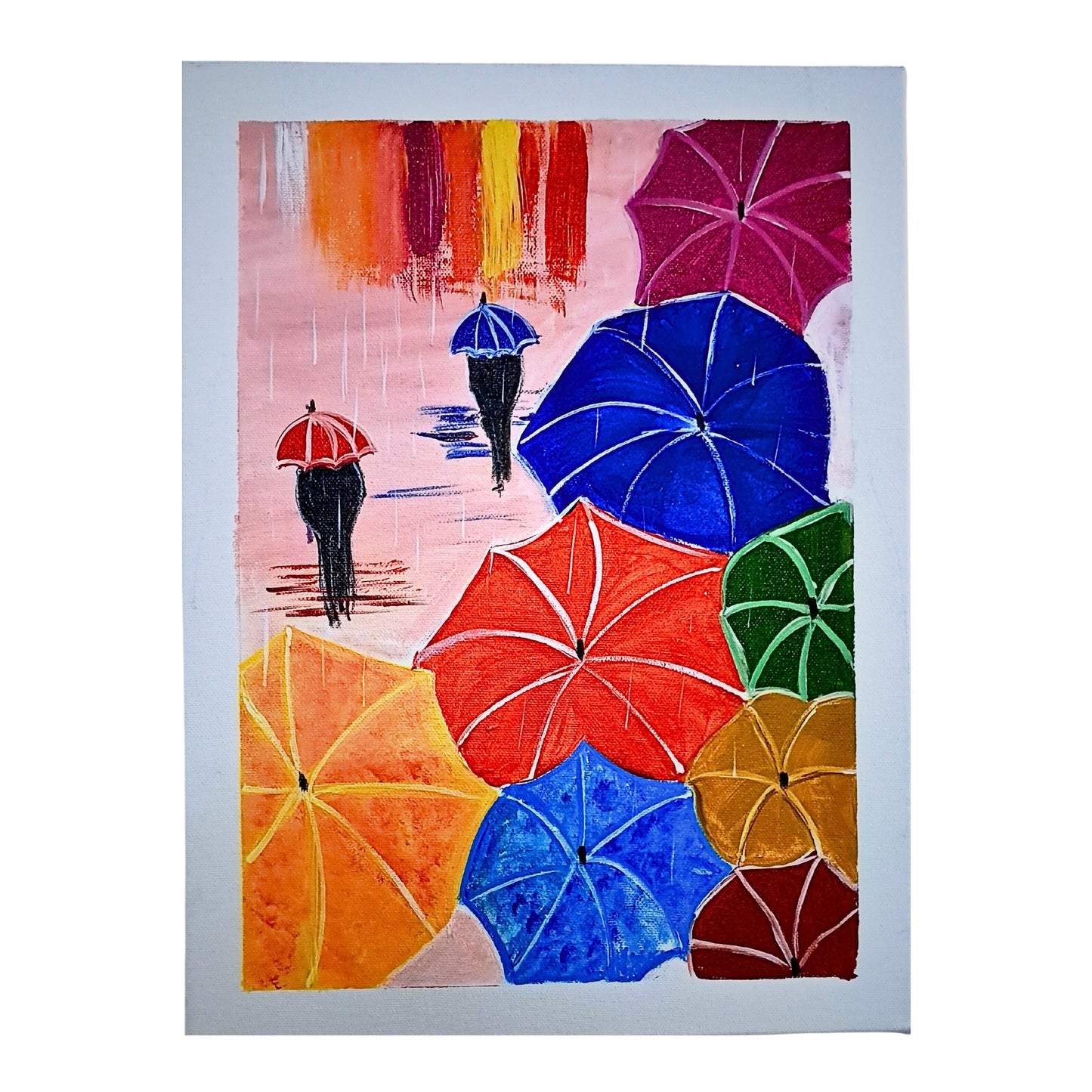 Umbrella Stroll – Vibrant Hand Painted Acrylic Canvas Art